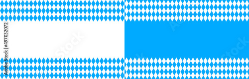 Oktoberfest background border. Bavarian pattern. Flag of bavaria. Octoberfest in munich. Texture with white and blue rhombus. Seamless banner for fabric of bayern. Wallpaper and textile. Vector