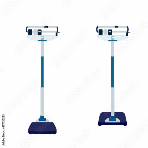 scales. mechanical medical scale. weight control. weighing person. stock vector flat cartoon illustration isolated on white background.