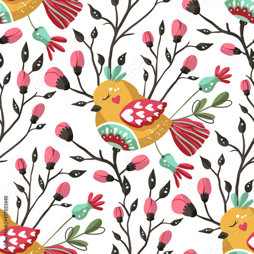 Scandinavian Seamless Pattern Vector  Boho pattern with Birds   vector  Bohemian Background  Can be used for notebook cover  phone case  wrapping paper  fashion print.