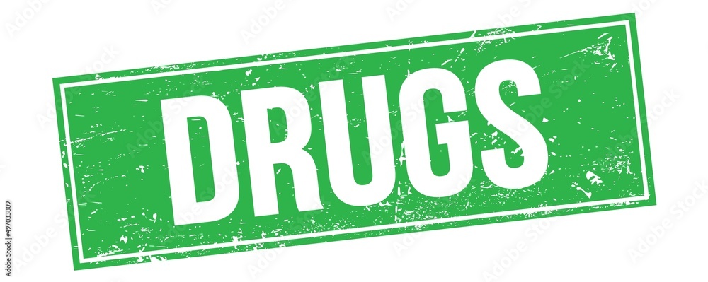 Fototapeta premium DRUGS text on green grungy rectangle stamp.