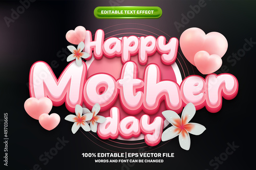 happy mother day pink love 3D logo mock up template Editable text Effect Style