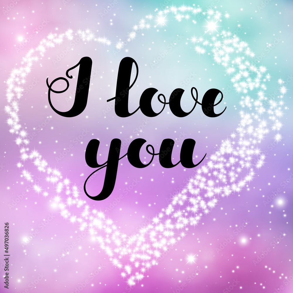Inspirational lettering I love you black color on spase background for posters, banners, flyers, stickers, cards for Valentine s Day and more. illustration. .