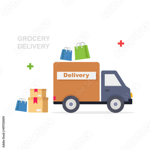 Order groceries online shopping. Pick up point in food supermarket. Safe delivery illustration. © Graphic Mall