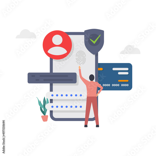 Security system in smartphone. Mobile with passcode and face recognition app illustration.