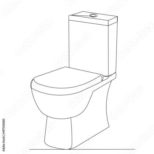 toilet bowl drawing by one continuous line, isolated vector