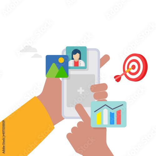 Online platform influencer marketing, social media or network promotion landing page illustration.
