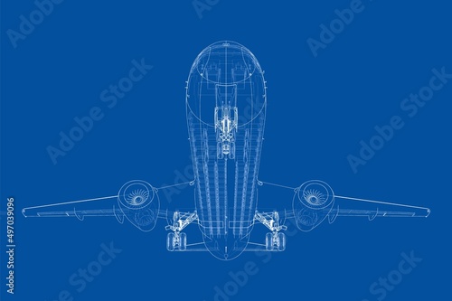 Airplane in wire-frame style. Vector