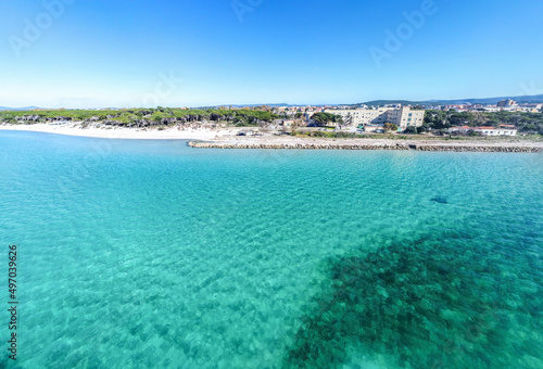 Aerial view of Maria Pia beach clear water