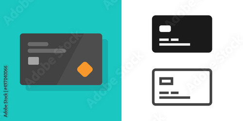 Credit bank debit card icon vector flat color and black and white line outline simple art pictogram design isolated on white background