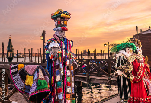 Tableau sur toile Sunset at Venice Festival, colourful costumes, Venice, Italy