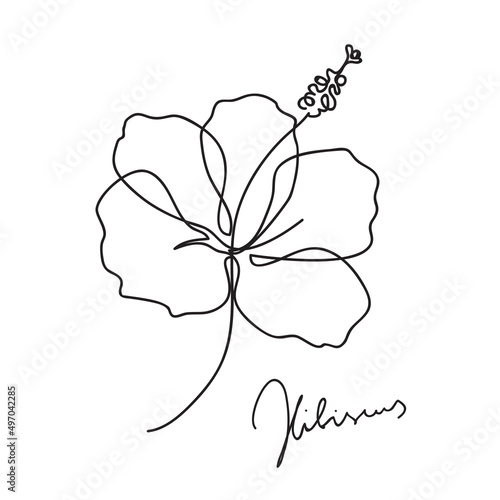 Beautiful hibiscus flower. Line art concept design. Continuous line drawing. Stylized flower symbol. Vector illustration.