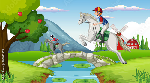 Horse riding scene with jockey and horse