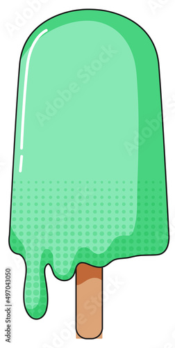 Green popsicle melting on stick