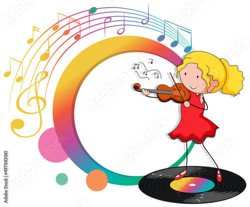 Violin musician cartoon with music melody symbols