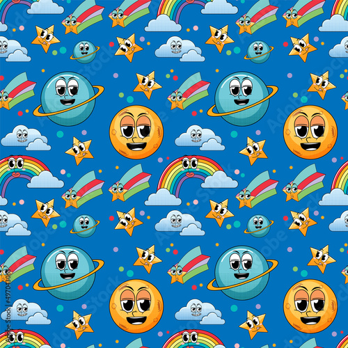 Seamless background with stars and rainbow