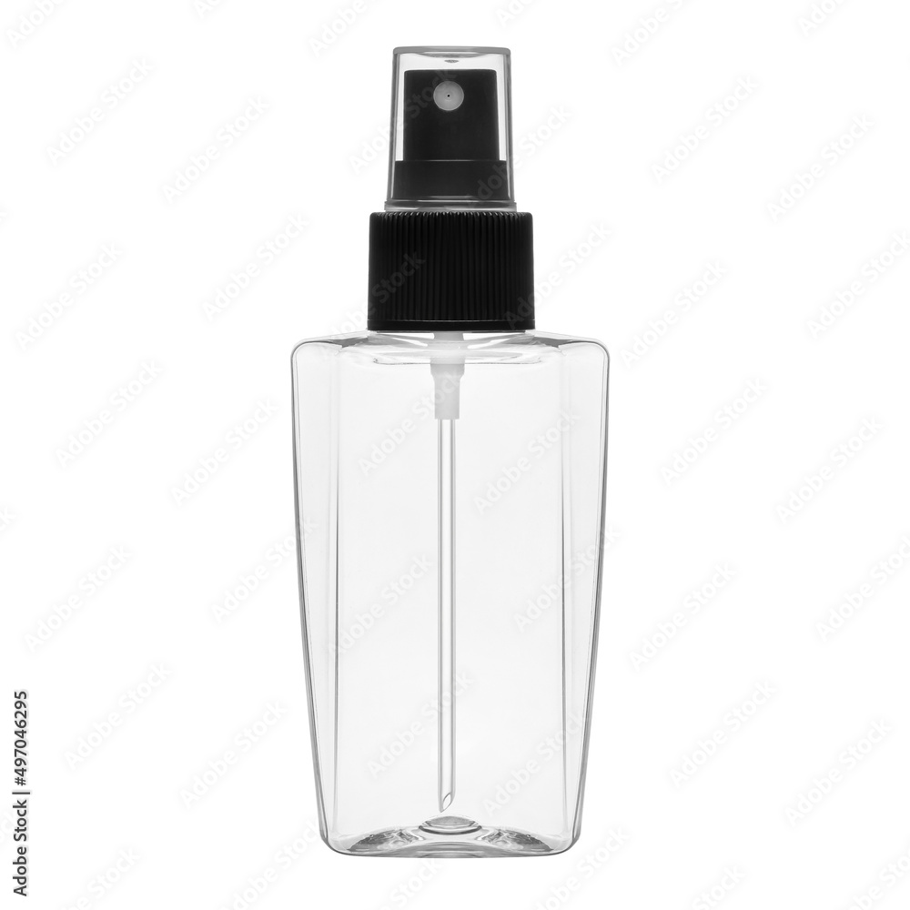 Cosmetic bottles with dispenser or sprayer isolated on white background. Bottle for ketchup, mustard, sauce. Antimicrobial liquid gel. Hand hygiene. Liquid soap. Cleaning agent.