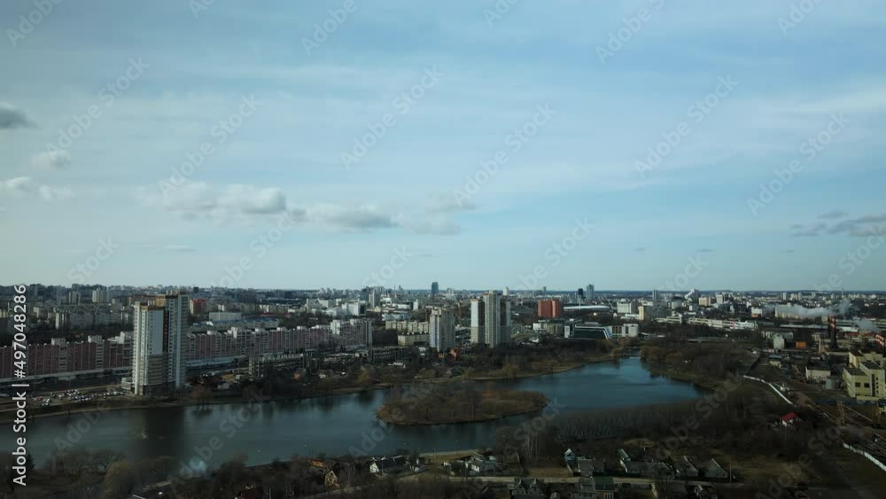 Mixed urban development. Industrial and residential area. Water city system. Aerial photography. Mixed urban development. Industrial and residential area. Water city system. Aerial photography.