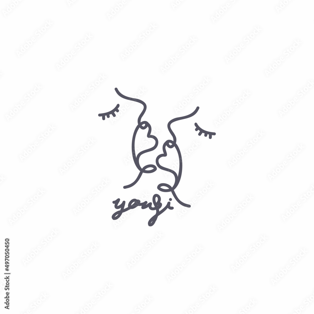 Abstract couple faces and heart by one line drawing. Abstract couple faces and heart by one line drawing.