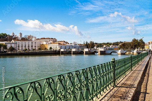 Beautiful cityscape of historic Tavira by Gilao river, Algarve, Portugal