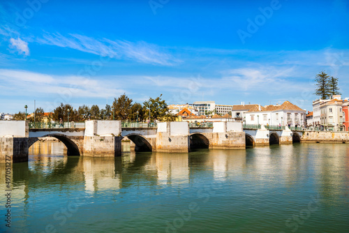 Beautiful cityscape of historic Tavira by Gilao river, Algarve, Portugal