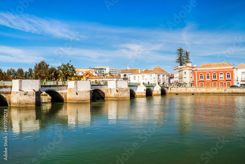 Beautiful cityscape of historic Tavira by Gilao river, Algarve, Portugal