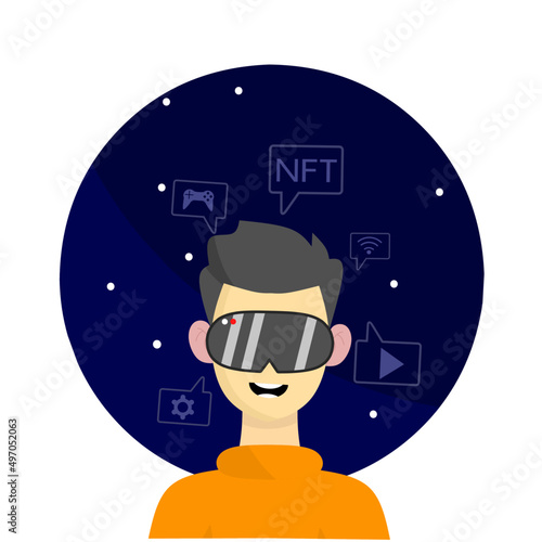 Illustration vector graphic of flat design man used VR perfect for Metaverse concept