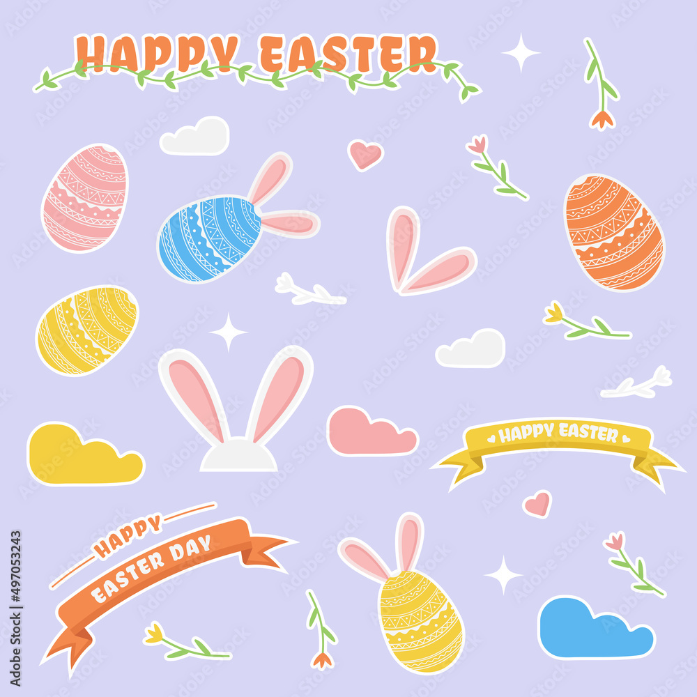 Spring stickers collection with easter season elements.