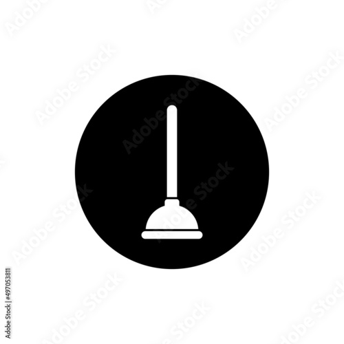 Toilet plunger icon in black round