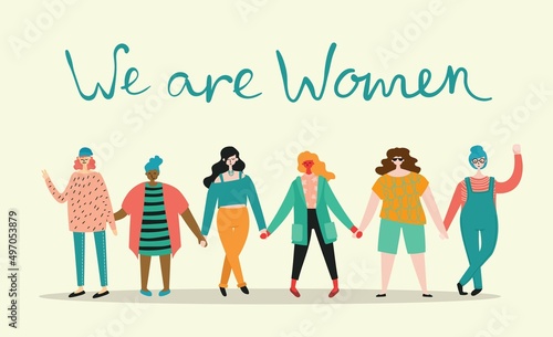 International Women's Day. Women in leadership, woman empowerment, gender equality concepts. Crowd of women of diverse age, races and occupation.