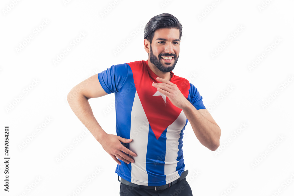 Mid Shot of and Cuban Salsa Dancer dressed in Cuba Flag T-shirt - Dance Lessons - isolated studio shot. High quality photo Mid Shot of and Cuban Salsa Dancer dressed in Cuba Flag T-shirt - Dance Lessons - isolated studio shot. High quality photo
