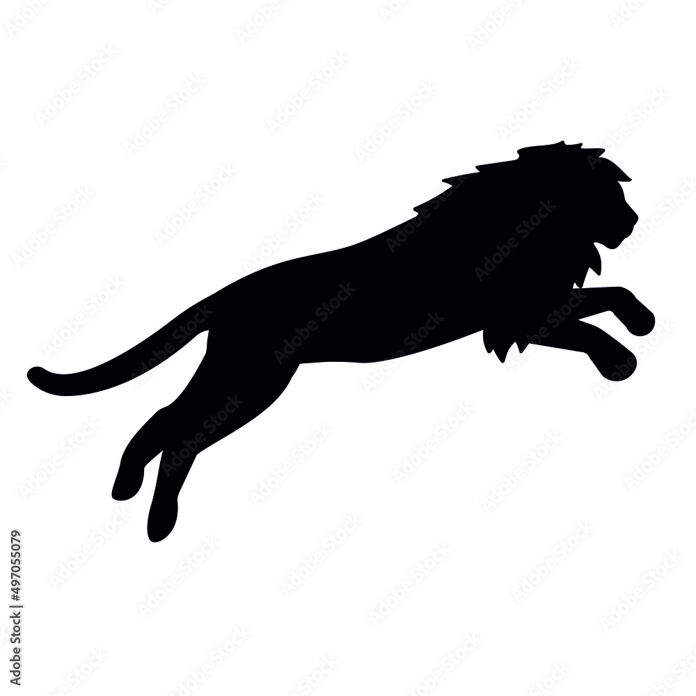 Vector flat jumping lion silhouette isolated on white background