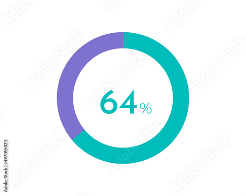 64 Percentage pie diagrams on the white background, pie chart for Your documents, reports, 64% circle percentage diagrams for infographics