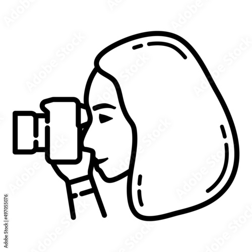 Female Photographer Flat Icon Isolated On White Background