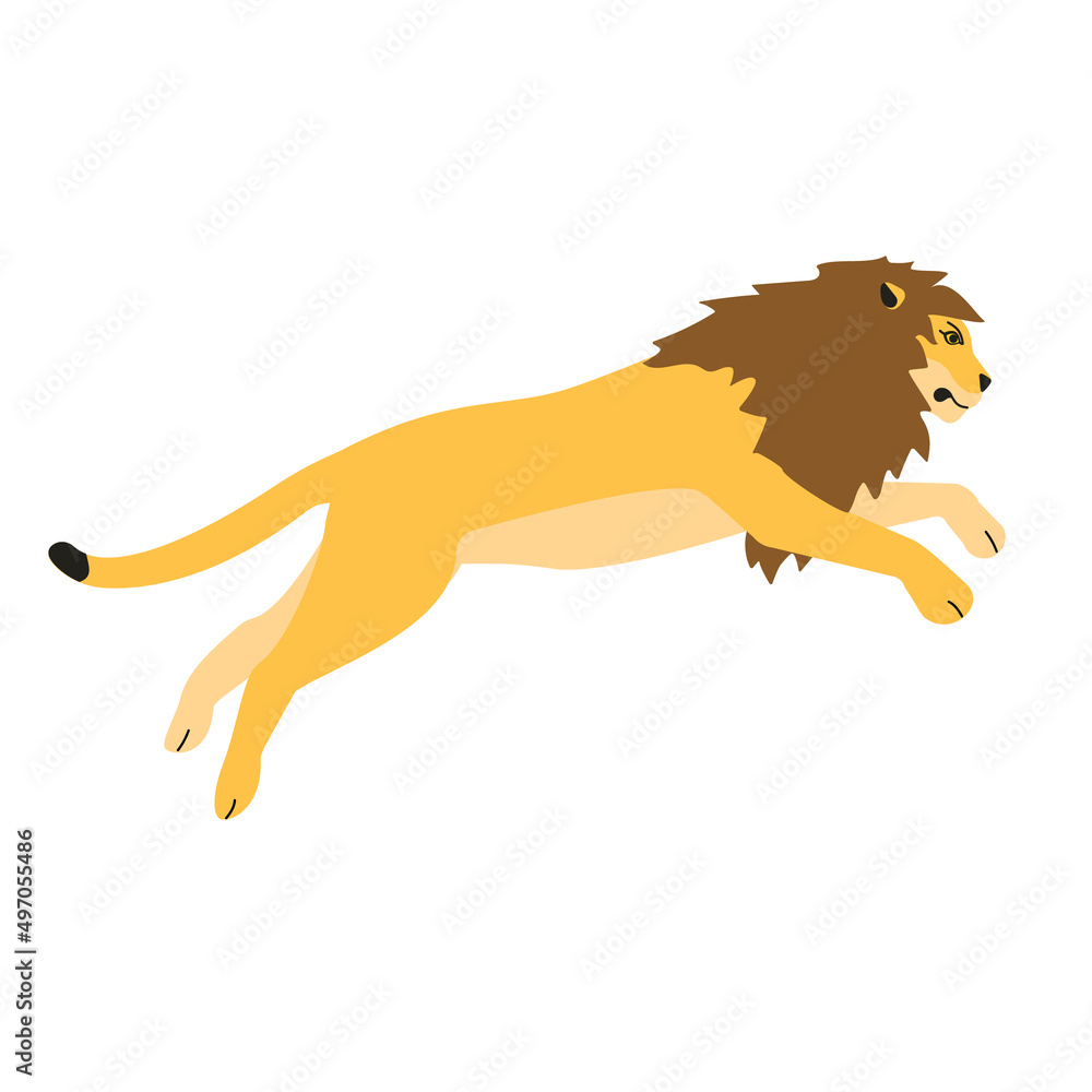 Vector flat jumping lion isolated on white background Vector flat jumping lion isolated on white background