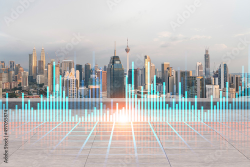 Canvas Print Rooftop with concrete terrace, Kuala Lumpur sunset skyline