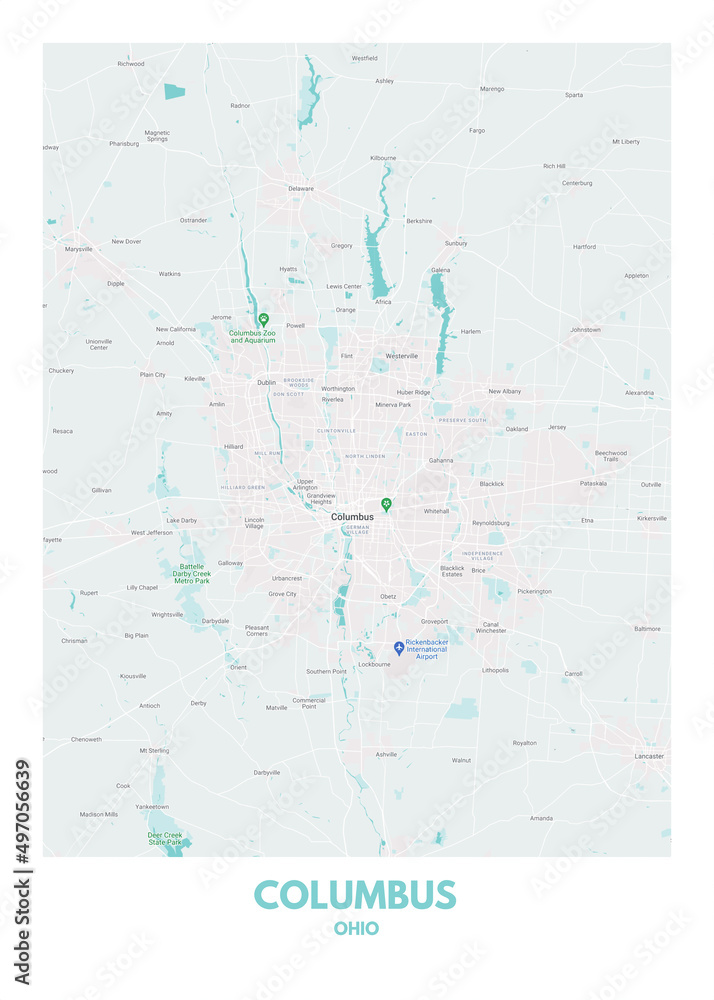 Poster Columbus - Ohio map. Road map. Illustration of Columbus - Ohio ...