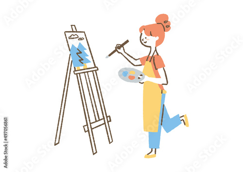 絵を描いている女性_色