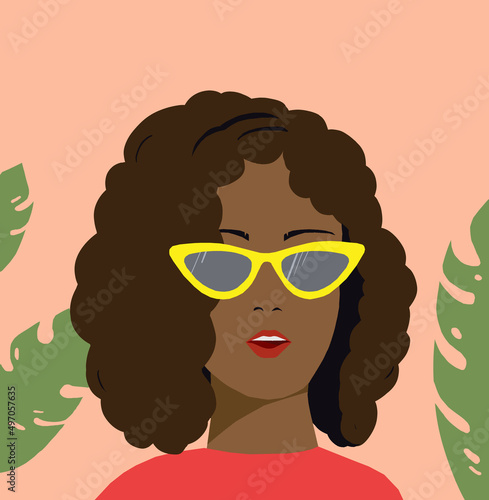 Beautiful african american black girl in sunglasses with hair on her head