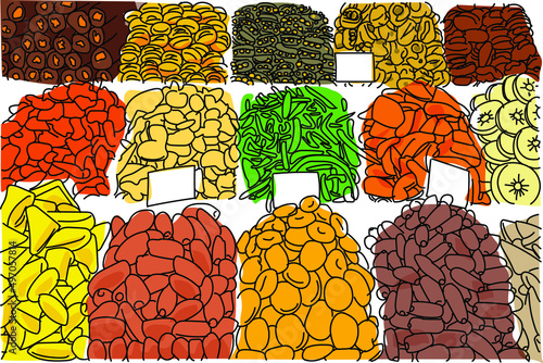 Oriental bazaar, sketch for your design. Vector illustration