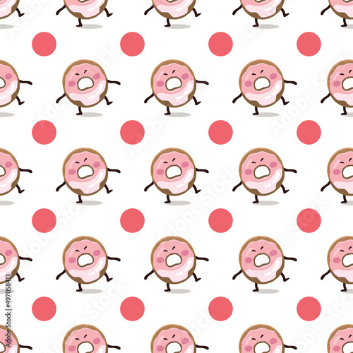 Donut sumo wrestler Japanese seamless pattern.Pink Doughnut texture illustration. Fast food illustration in flat style. Funny children's flat digital textile pattern of pink glazed happy donut.