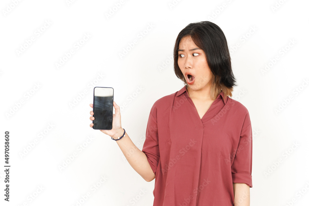 Showing and Presenting Apps or Ads On Blank Screen Smartphone Of Beautiful Asian Woman Showing and Presenting Apps or Ads On Blank Screen Smartphone Of Beautiful Asian Woman