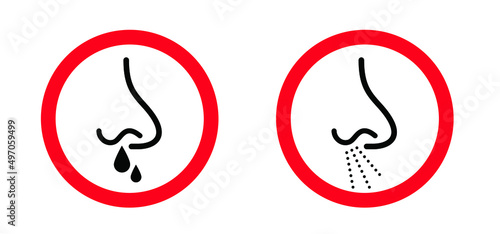 Stop for no hay fever, no cough, runny nose or corona virus. Cartoon vector icon or pictogram. Hay fever is an allergic reaction to pollen, usually when it comes in contact with your mouth, nose, eyes