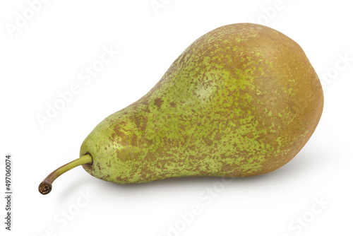 Green conference pear isolated on white background with clipping path and full depth of field