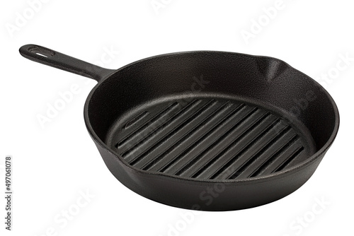 Fényképezés Empty cast iron grill frying pan isolated on white background with clipping path