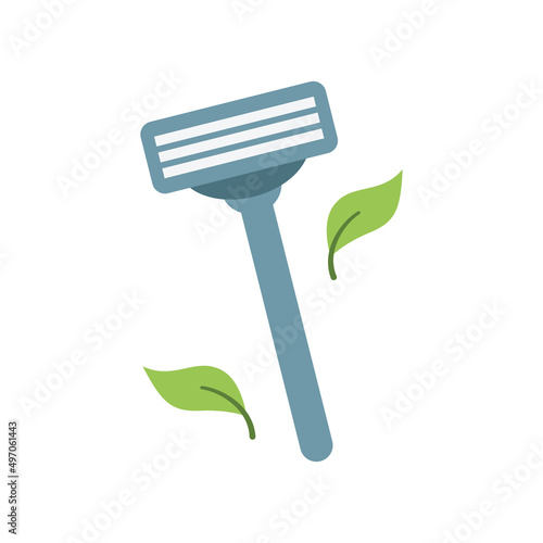 Personal razor with leaves. Sustainable lifestyle, zero waste, ecological concept. Vector illustration in cartoon style. Recycling, waste management, ecology, sustainability.
