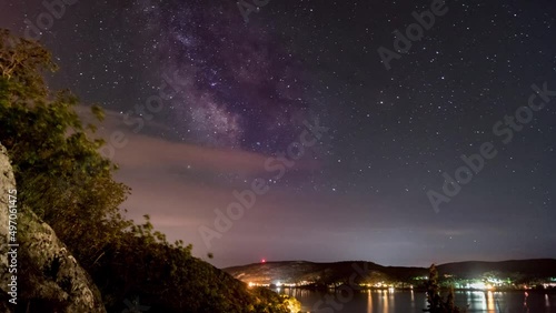 Milkyway timelapse over lake on mountain photo