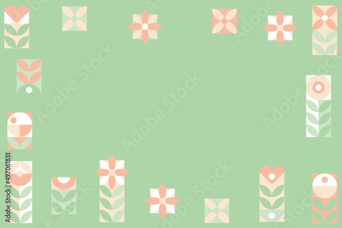 Flowers in geometric shapes, template for cover and web design. Spring is a great mood, a flyer for designing an intro in a Scandinavian trendy style.
