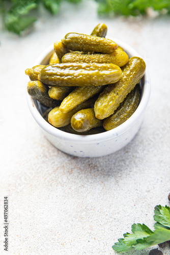 gherkins cucumbers salted pickled vegetable food meal food diet snack on the table copy space food background 