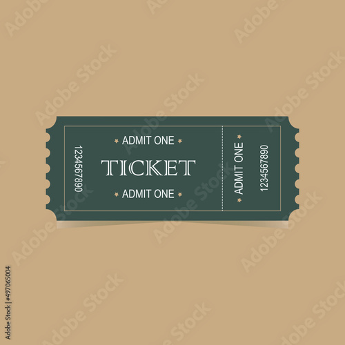 Ticket illustration on the brown background, ticket admit one.