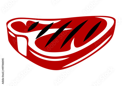 Illustration of grilled t-bone steak. Bbq product. Stylized kitchen and restaurant menu.